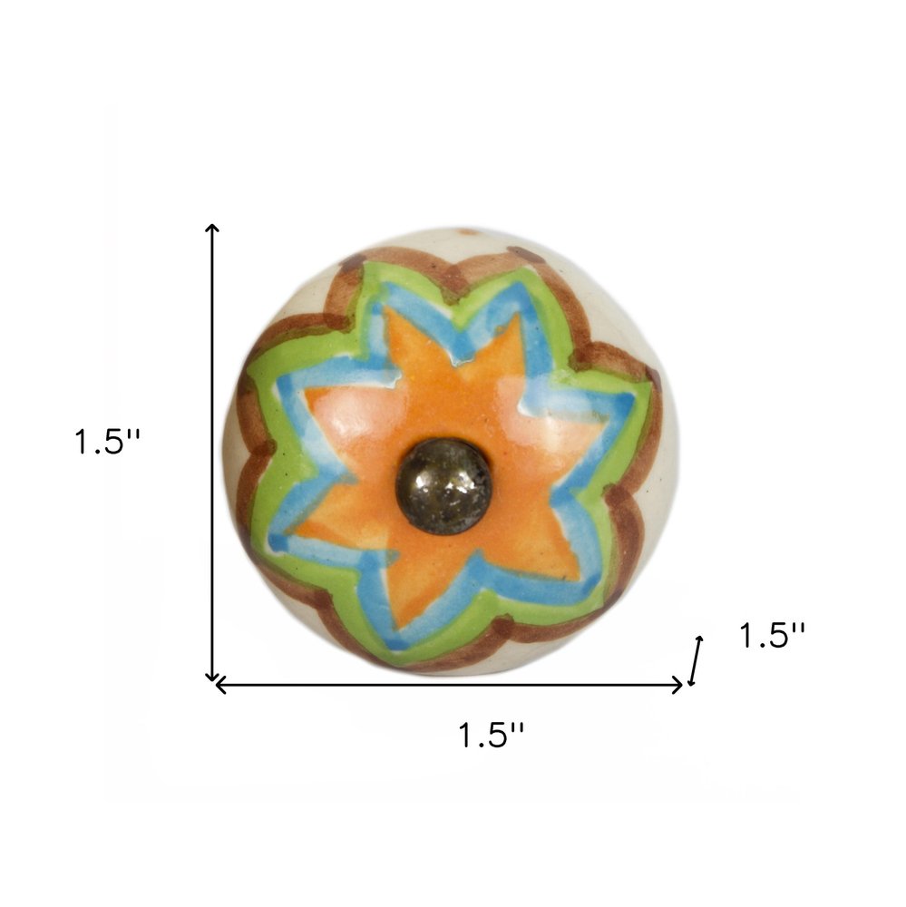 Set of Eight Blue And Orange Ceramic And Metal Drawer Pull Knobs HomeRoots