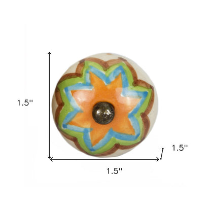 Set of Eight Blue And Orange Ceramic And Metal Drawer Pull Knobs HomeRoots