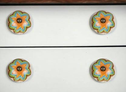 Set of Eight Blue And Orange Ceramic And Metal Drawer Pull Knobs HomeRoots