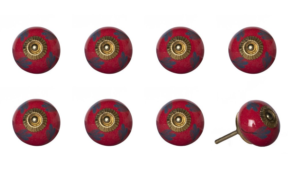 Set of Eight Blue And Red Ceramic And Metal Drawer Pull Knobs HomeRoots