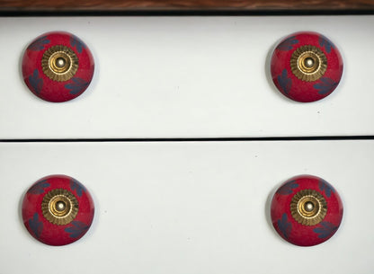 Set of Eight Blue And Red Ceramic And Metal Drawer Pull Knobs HomeRoots