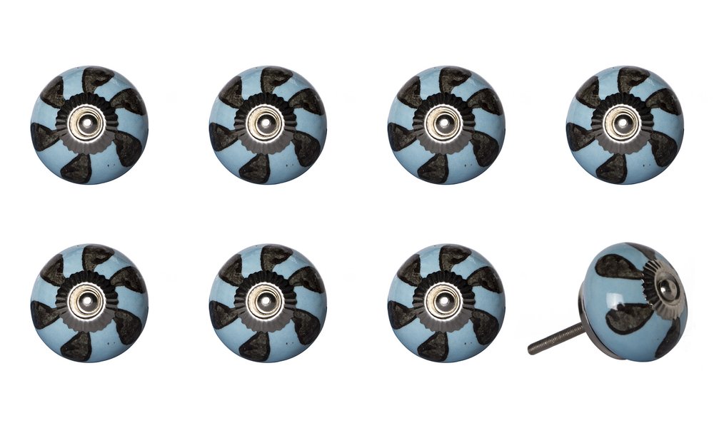 Set of Eight Blue And Gray Ceramic And Metal Drawer Pull Knobs HomeRoots