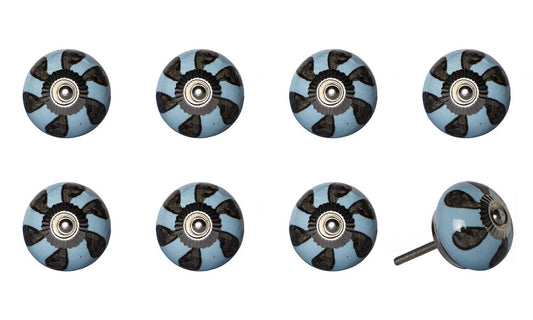 Set of Eight Blue And Gray Ceramic And Metal Drawer Pull Knobs HomeRoots