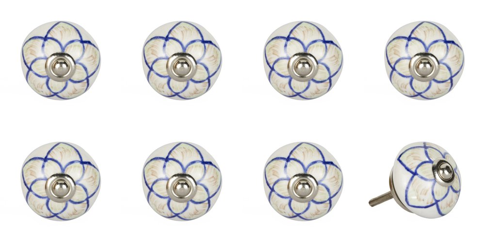 Set of Eight Blue And Cream Ceramic And Metal Drawer Pull Knobs HomeRoots