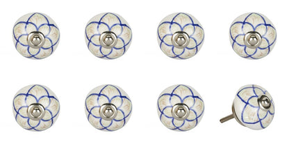 Set of Eight Blue And Cream Ceramic And Metal Drawer Pull Knobs HomeRoots