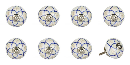 Set of Eight Blue And Cream Ceramic And Metal Drawer Pull Knobs HomeRoots