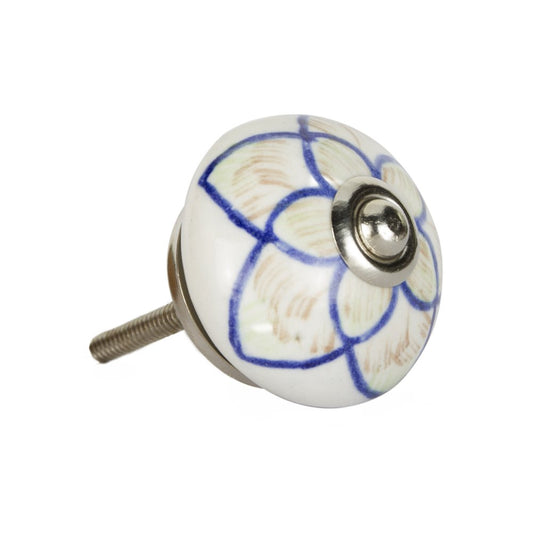 Set of Eight Blue And Cream Ceramic And Metal Drawer Pull Knobs HomeRoots