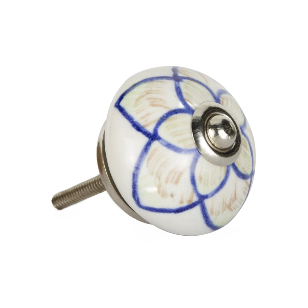 Set of Eight Blue And Cream Ceramic And Metal Drawer Pull Knobs HomeRoots