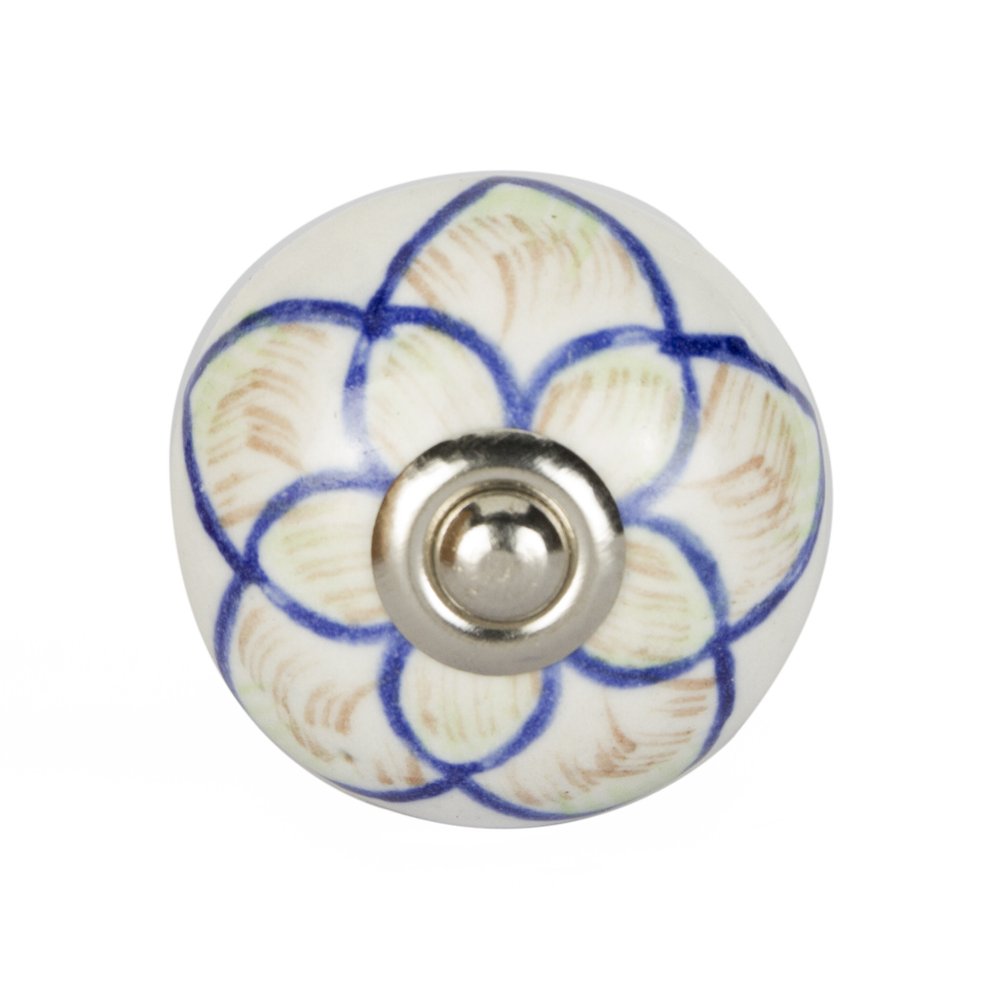 Set of Eight Blue And Cream Ceramic And Metal Drawer Pull Knobs HomeRoots