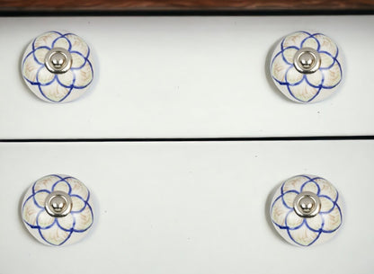 Set of Eight Blue And Cream Ceramic And Metal Drawer Pull Knobs HomeRoots