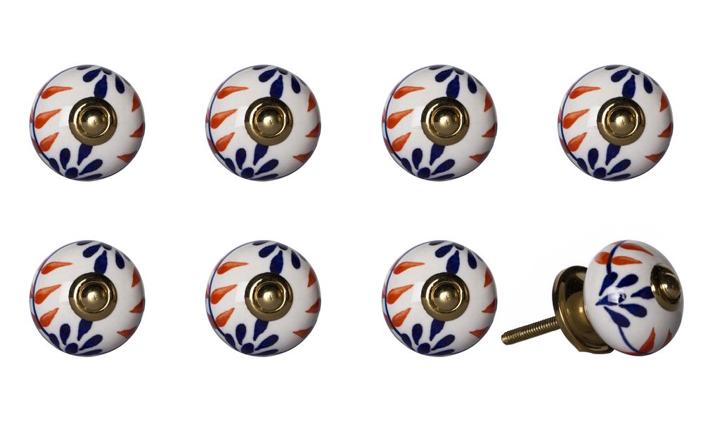 Set of Eight Blue And White Ceramic And Metal Drawer Pull Knobs HomeRoots