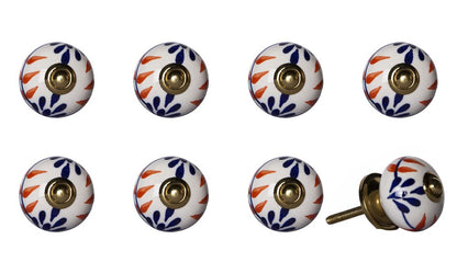 Set of Eight Blue And White Ceramic And Metal Drawer Pull Knobs HomeRoots