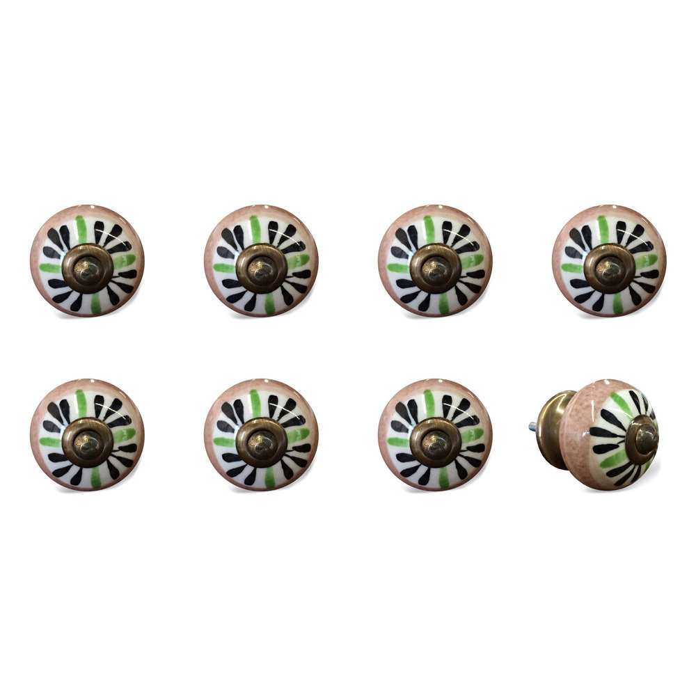 Set of Eight Brown And White Ceramic And Metal Drawer Pull Knobs HomeRoots