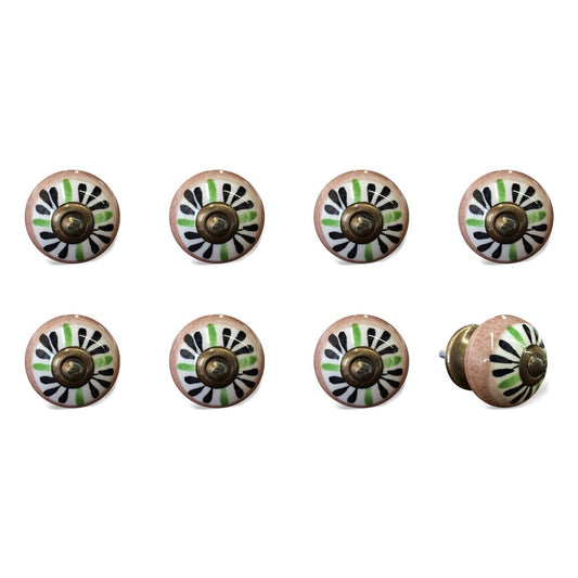 Set of Eight Brown And White Ceramic And Metal Drawer Pull Knobs HomeRoots