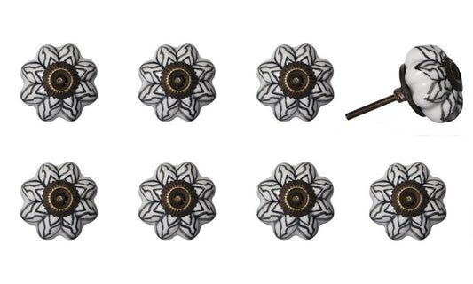 Set of Eight Black And White Ceramic And Metal Drawer Pull Knobs HomeRoots