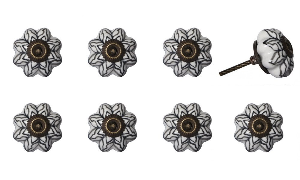 Set of Eight Black And White Ceramic And Metal Drawer Pull Knobs HomeRoots