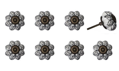 Set of Eight Black And White Ceramic And Metal Drawer Pull Knobs HomeRoots