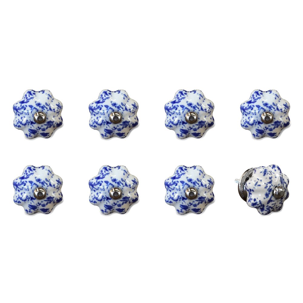 Set of Eight Blue And White Ceramic And Metal Drawer Pull Knobs HomeRoots