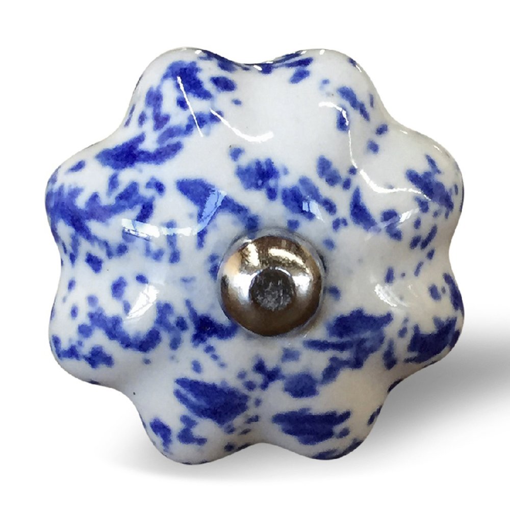 Set of Eight Blue And White Ceramic And Metal Drawer Pull Knobs HomeRoots