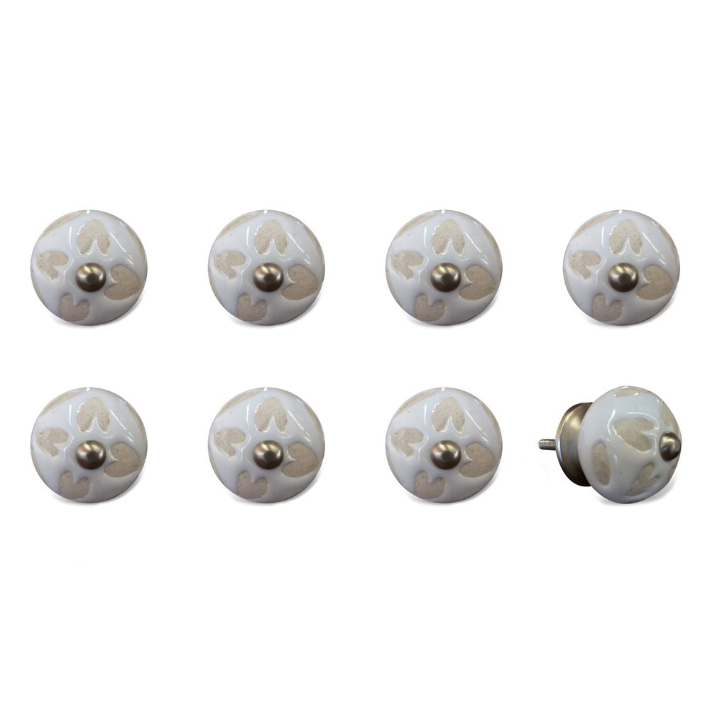 Set of Eight Beige And White Ceramic And Metal Drawer Pull Knobs HomeRoots