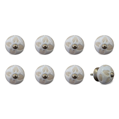 Set of Eight Beige And White Ceramic And Metal Drawer Pull Knobs HomeRoots