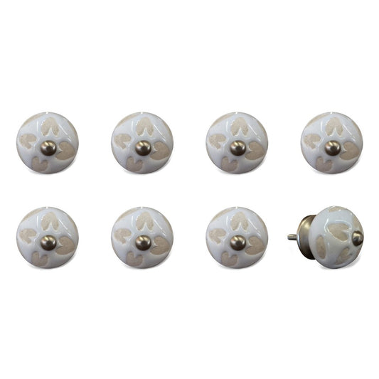 Set of Eight Beige And White Ceramic And Metal Drawer Pull Knobs HomeRoots