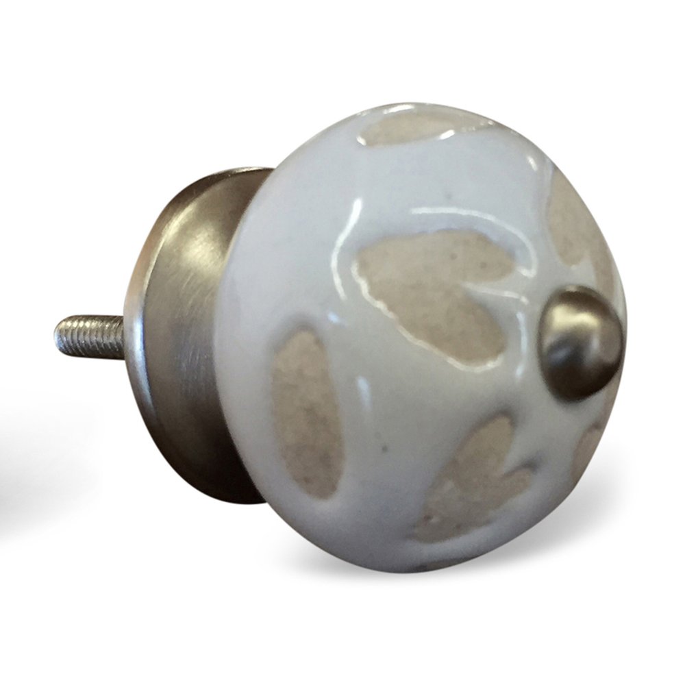 Set of Eight Beige And White Ceramic And Metal Drawer Pull Knobs HomeRoots