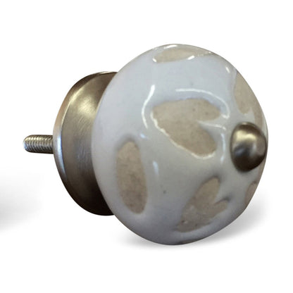 Set of Eight Beige And White Ceramic And Metal Drawer Pull Knobs HomeRoots