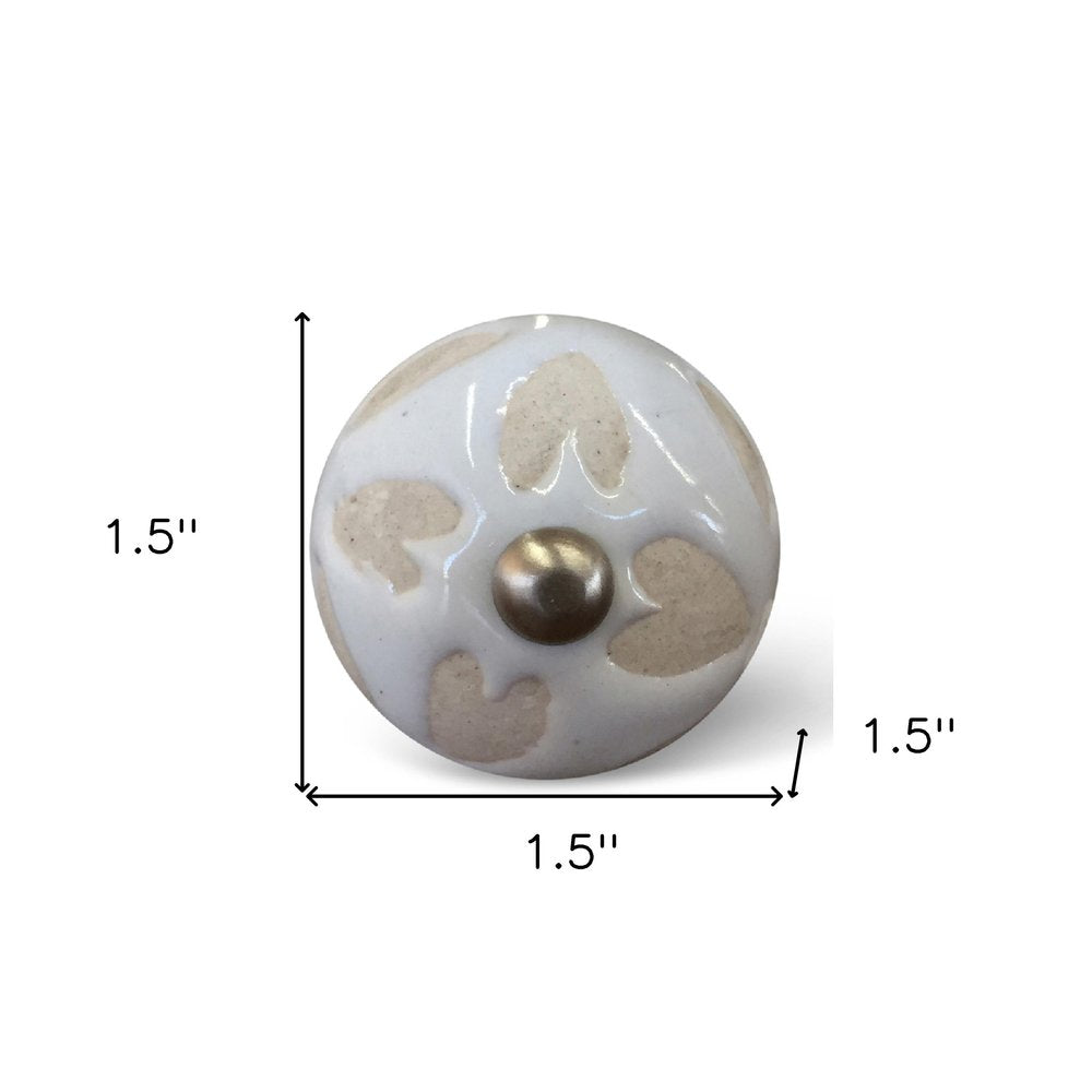 Set of Eight Beige And White Ceramic And Metal Drawer Pull Knobs HomeRoots