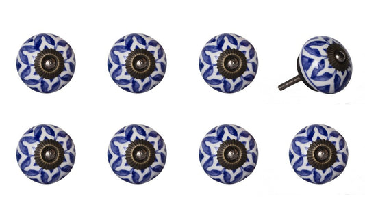 Set of Eight Blue And White Ceramic And Metal Drawer Pull Knobs HomeRoots