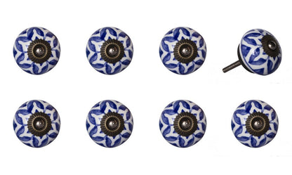 Set of Eight Blue And White Ceramic And Metal Drawer Pull Knobs HomeRoots