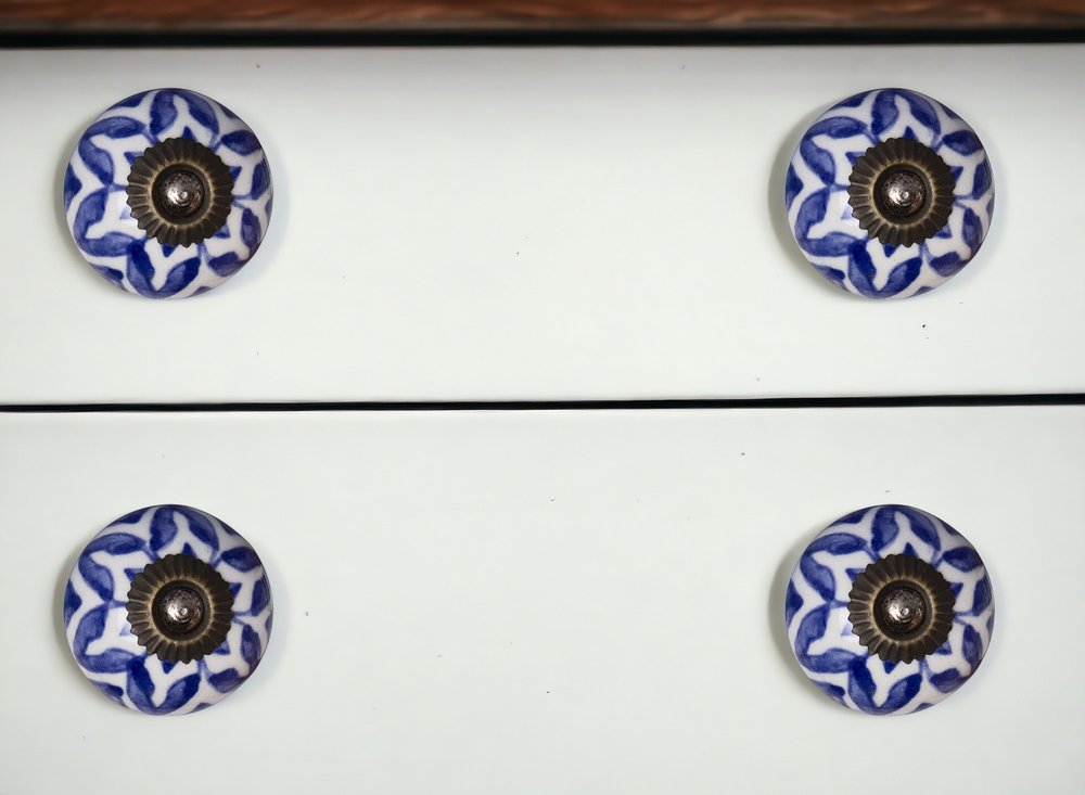 Set of Eight Blue And White Ceramic And Metal Drawer Pull Knobs HomeRoots