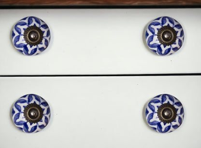 Set of Eight Blue And White Ceramic And Metal Drawer Pull Knobs HomeRoots