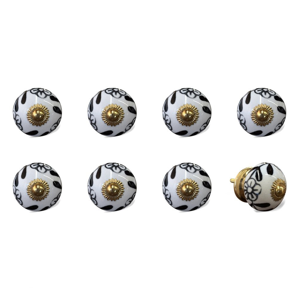 Set of Eight Blue And White Ceramic And Metal Drawer Pull Knobs HomeRoots