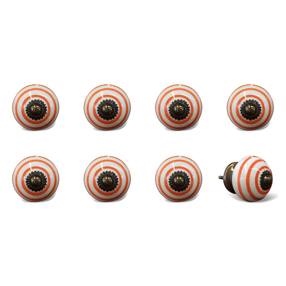 Set of Eight Orange And White Ceramic And Metal Drawer Pull Knobs HomeRoots