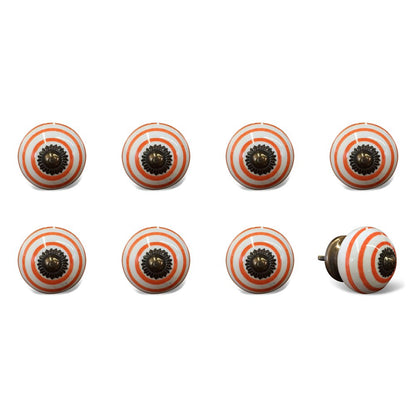 Set of Eight Orange And White Ceramic And Metal Drawer Pull Knobs HomeRoots
