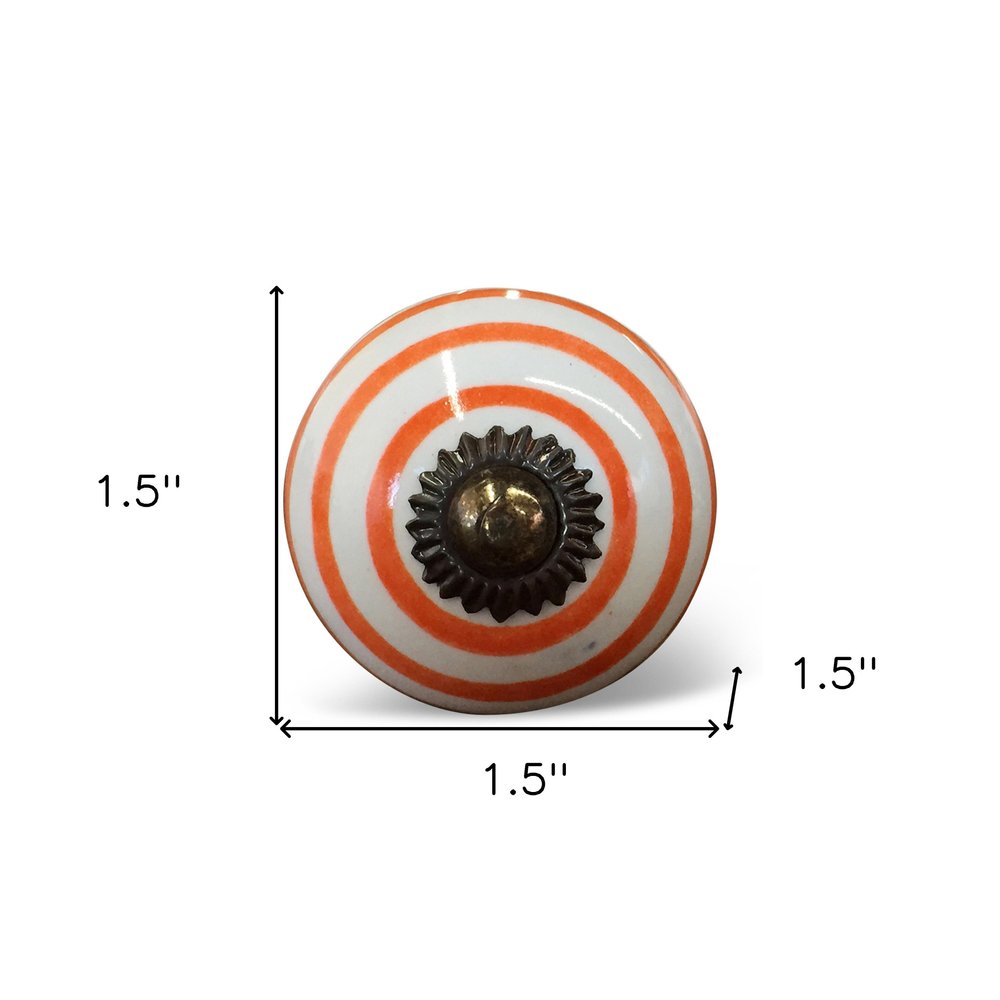 Set of Eight Orange And White Ceramic And Metal Drawer Pull Knobs HomeRoots