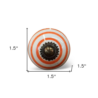 Set of Eight Orange And White Ceramic And Metal Drawer Pull Knobs HomeRoots