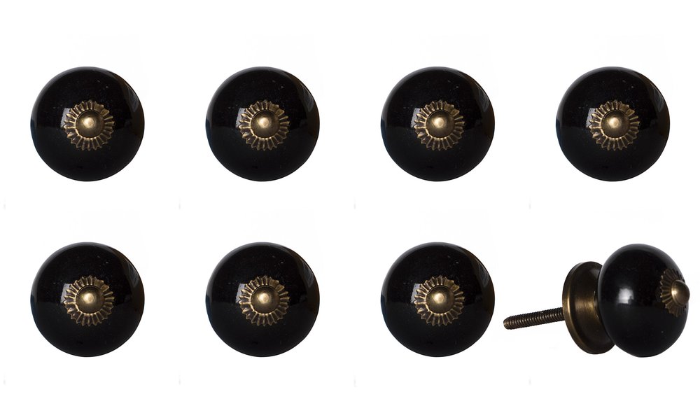 Set of Eight Brown And Black Ceramic And Metal Drawer Pull Knobs HomeRoots