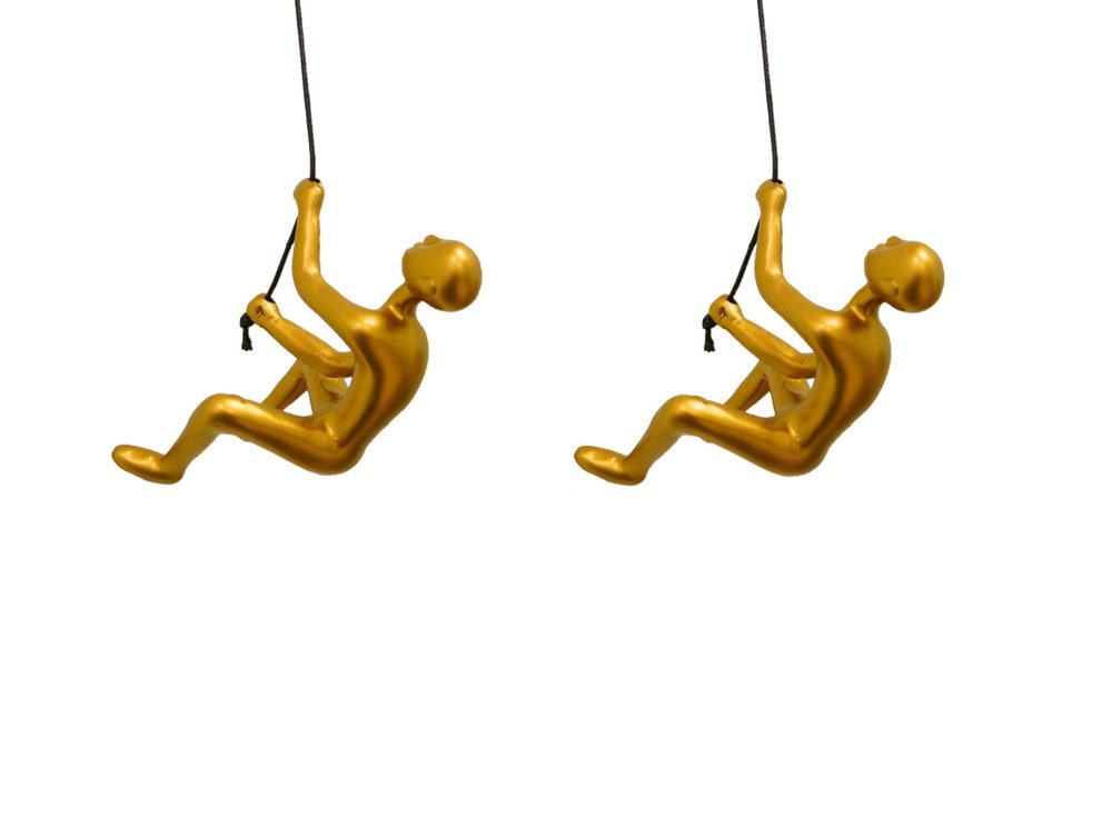 Set of Two Gold Resin Climbing Man Hanging Dimensional Sculpture — view 3