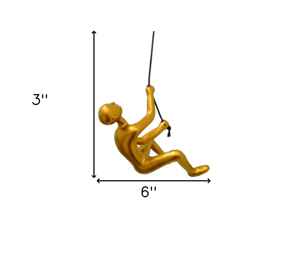 Set of Two Gold Resin Climbing Man Hanging Dimensional Sculpture — view 6