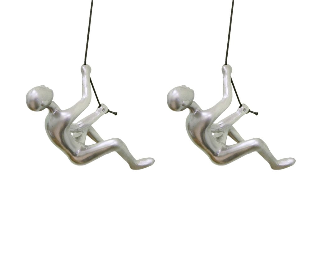 Set of Two Silver Resin Climbing Man Hanging Dimensional Sculpture — view 1