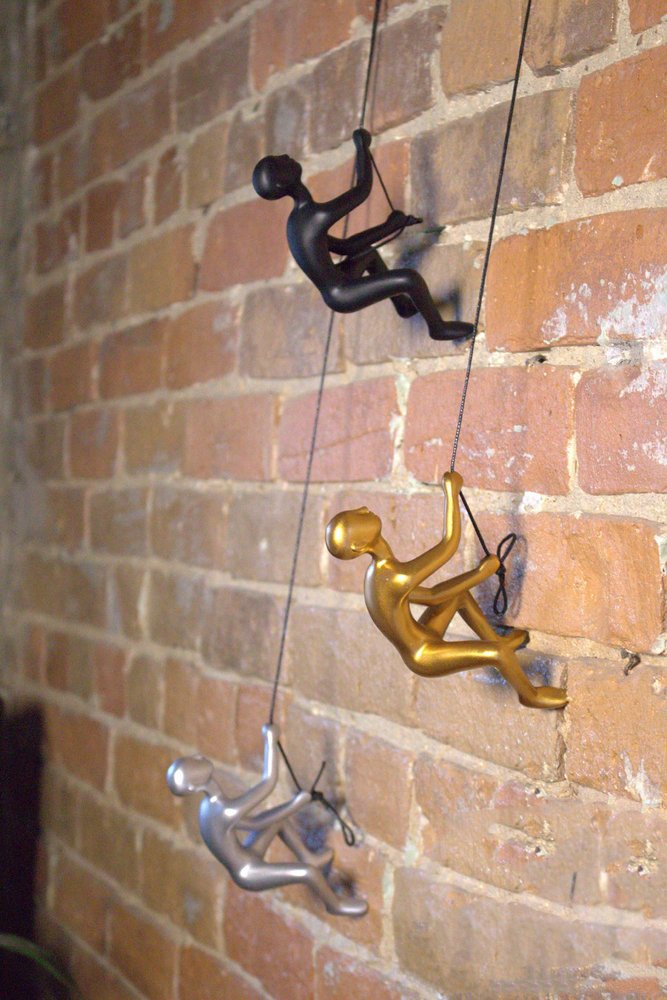 Set of Two Silver Resin Climbing Man Hanging Dimensional Sculpture — view 2