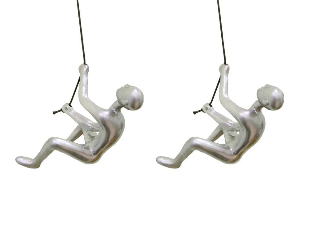 Set of Two Silver Resin Climbing Man Hanging Dimensional Sculpture — view 3