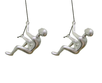 Set of Two Silver Resin Climbing Man Hanging Dimensional Sculpture