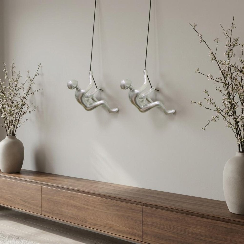 Set of Two Silver Resin Climbing Man Hanging Dimensional Sculpture — view 7
