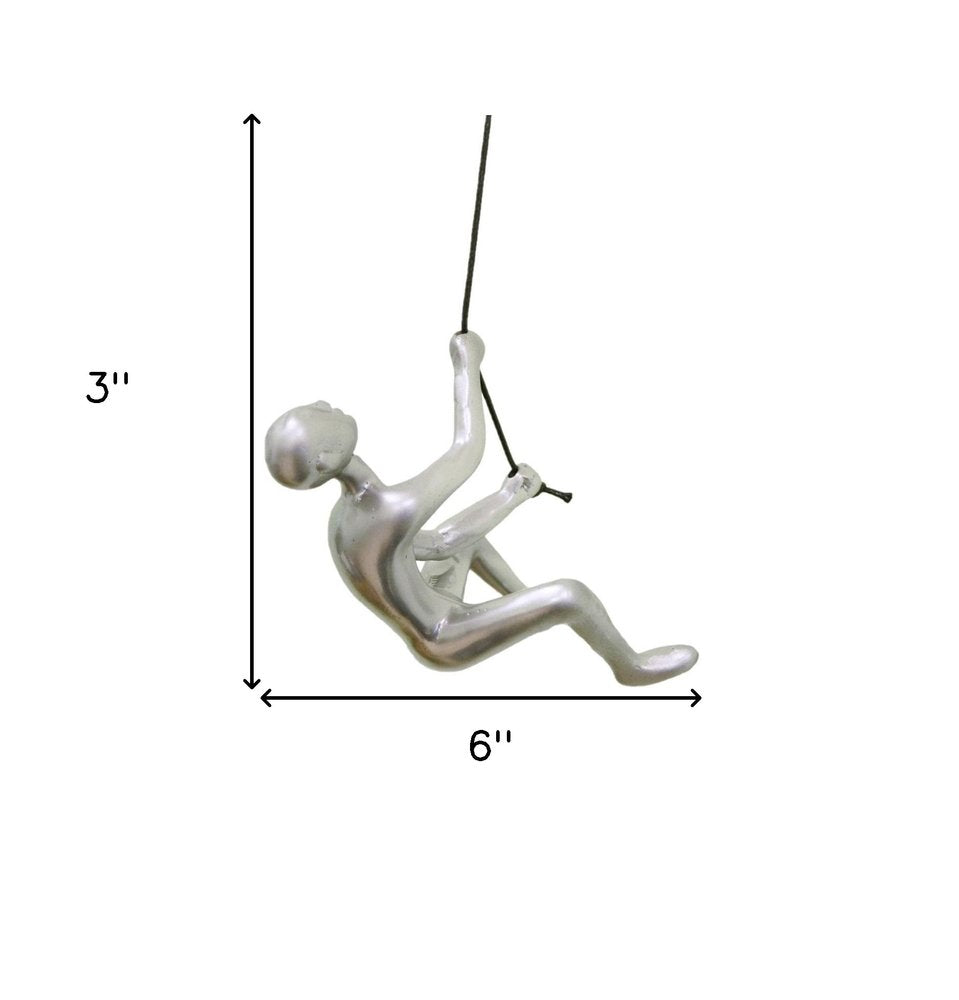 Set of Two Silver Resin Climbing Man Hanging Dimensional Sculpture — view 6