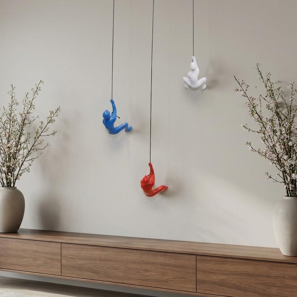 Set of Three Blue Red And White Resin Climbing Man Hanging Dimensional Sculpture — view 4