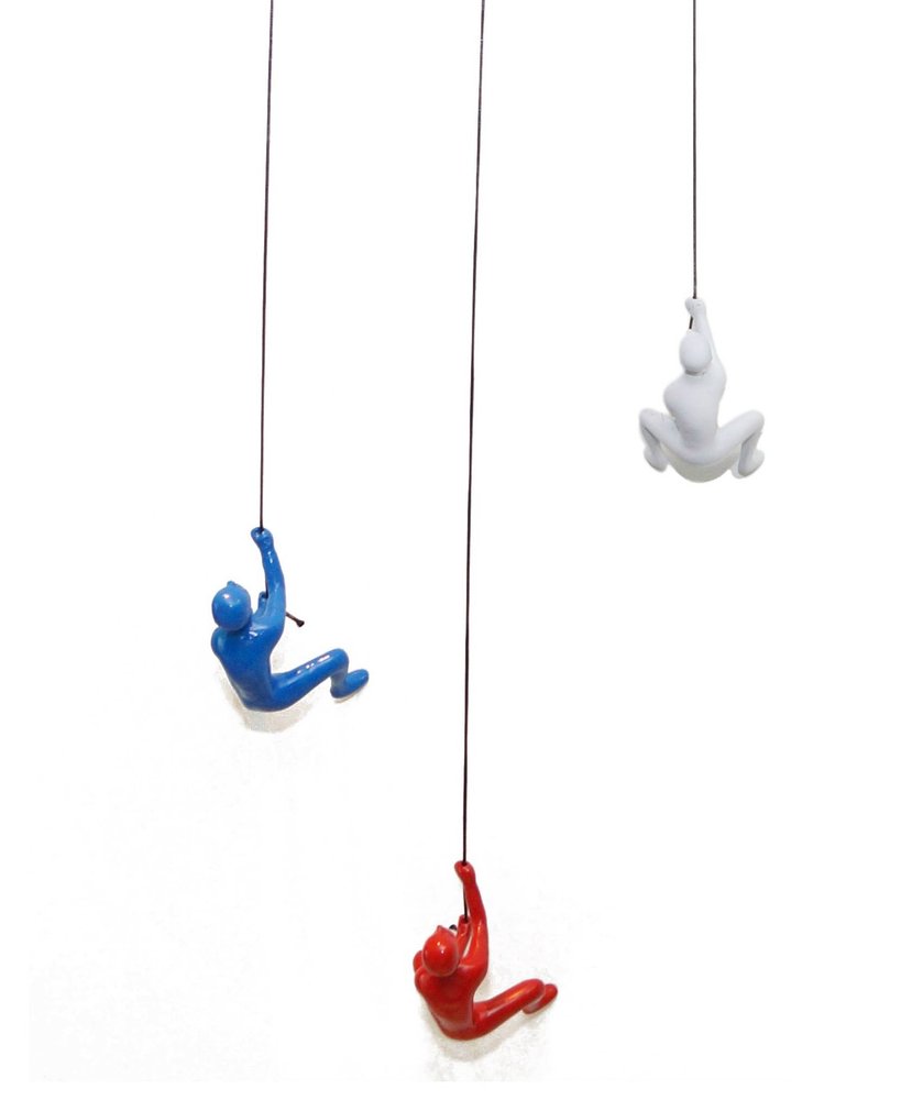 Set of Three Blue Red And White Resin Climbing Man Hanging Dimensional Sculpture — view 2