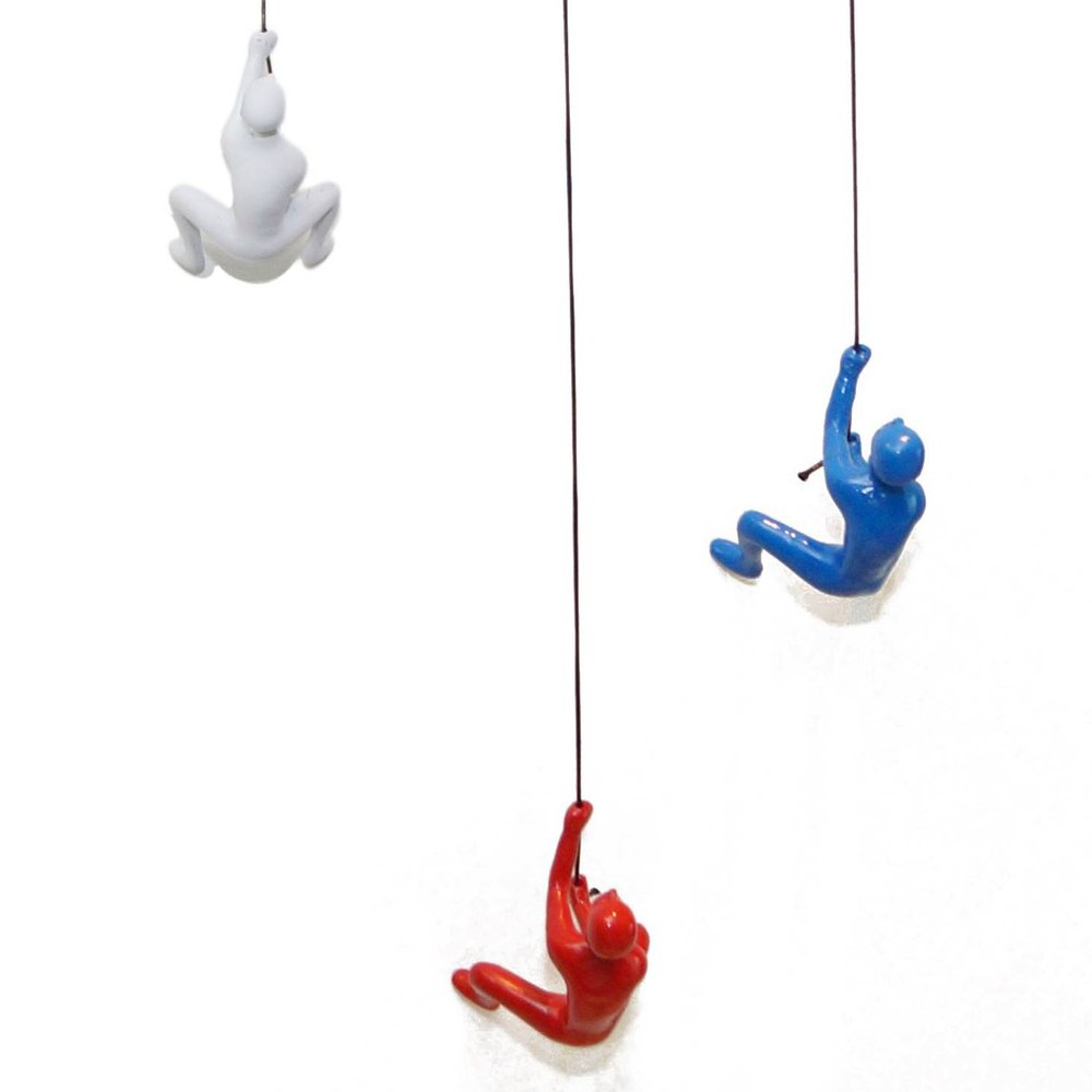 Set of Three Blue Red And White Resin Climbing Man Hanging Dimensional Sculpture — view 3